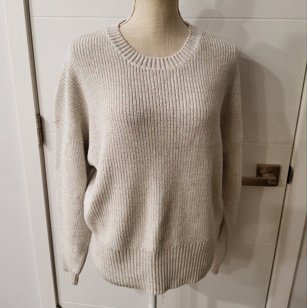 525 America Off White Lurex Ribbed Sweater Size L